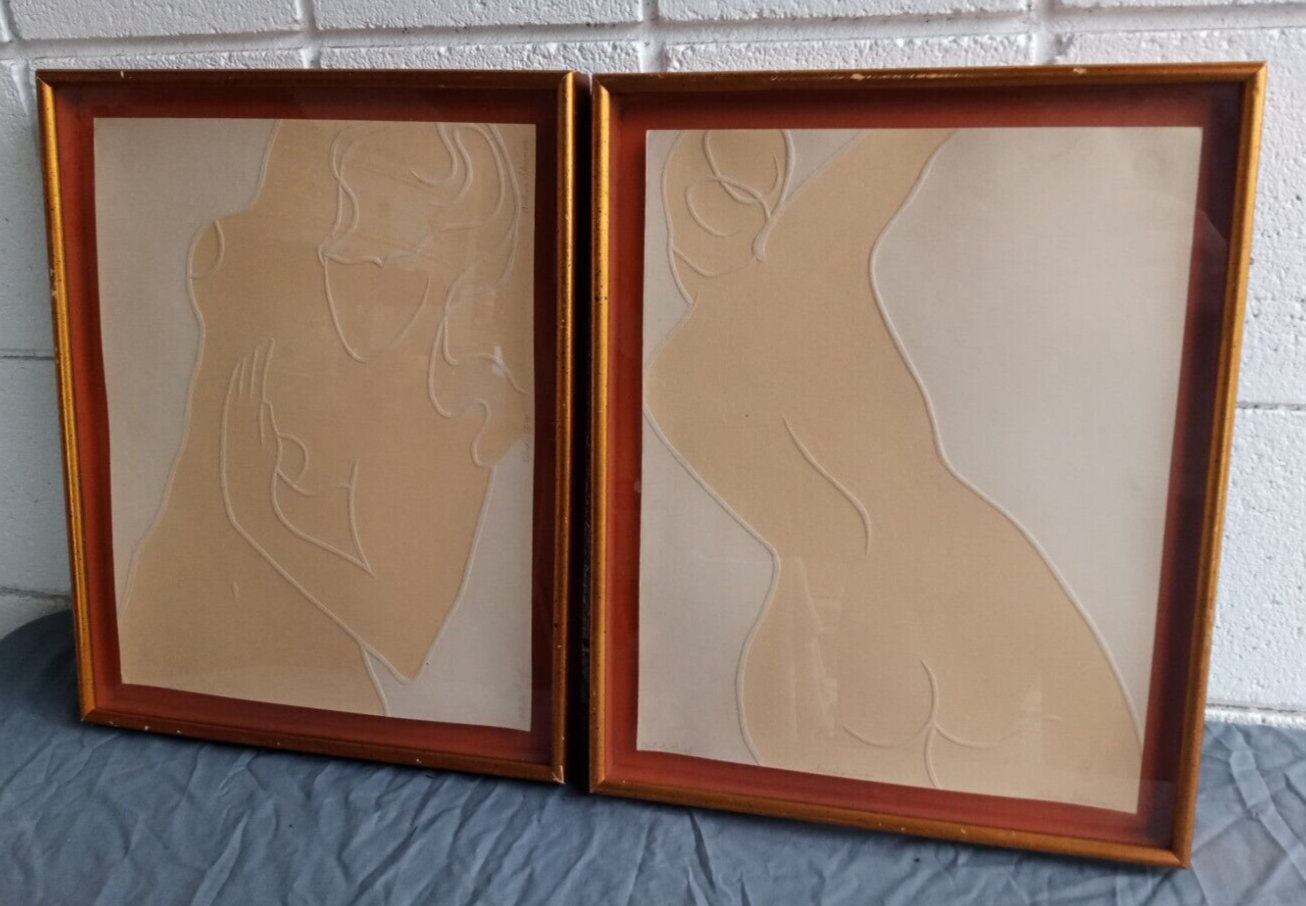 Pair Vtg MCM Girl Body Prints Arline Arlene Sherman Mid Century AP signed Titled