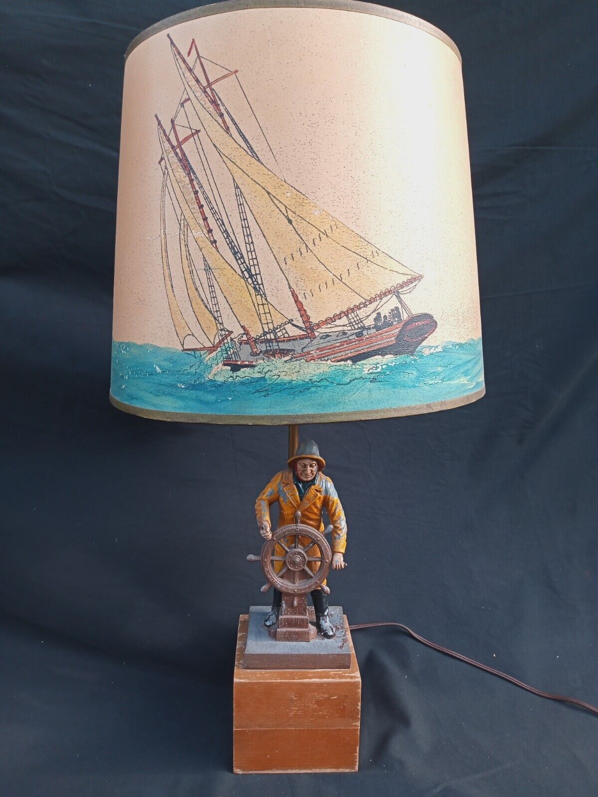 Vtg Nautical Sailboat Mariner boat Ship Sculptural Lamp 25" by 12 dia
