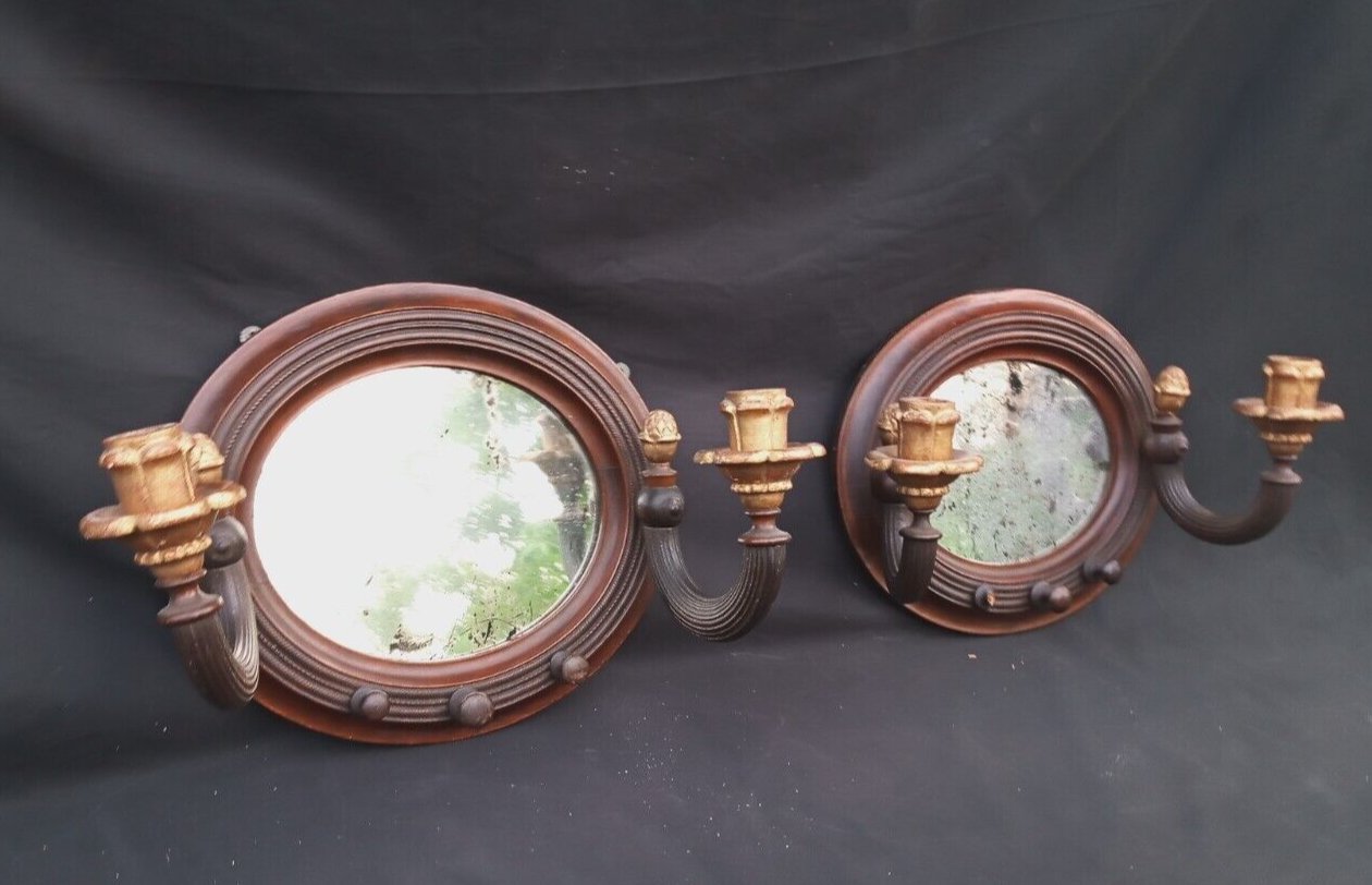 Rare Late Regency Pair Looking Glass Mirror Girandoles Wall Sconces 1830's