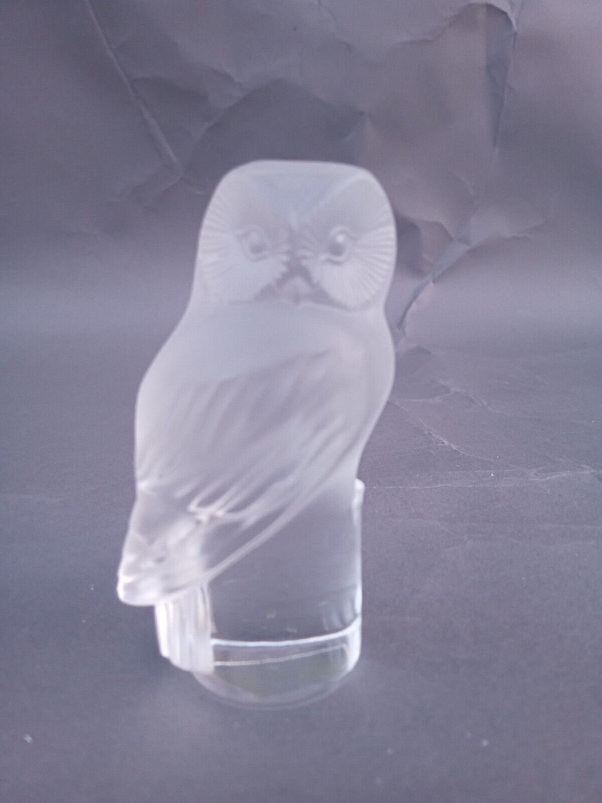 Lalique Signed Owl 3.5" paper label showing Talons Frosted ex condition