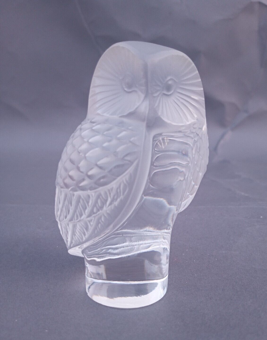 Lalique Signed Owl 3.5" Frosted Crystal Figural Paperweight Sculpture