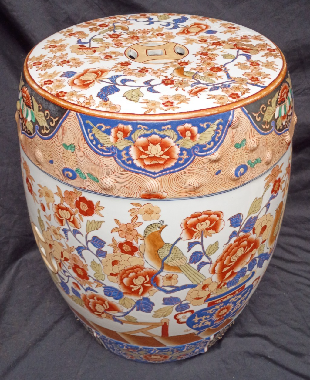 Vtg Porcelain Oriental Japanese Chinese Garden Seat porcelain 18"x 14"