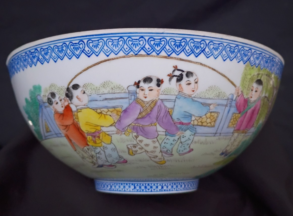 Jingdezhen Chinese super thin Eggshell porcelain Bowl Hundred Boys 7 1/4"dia
