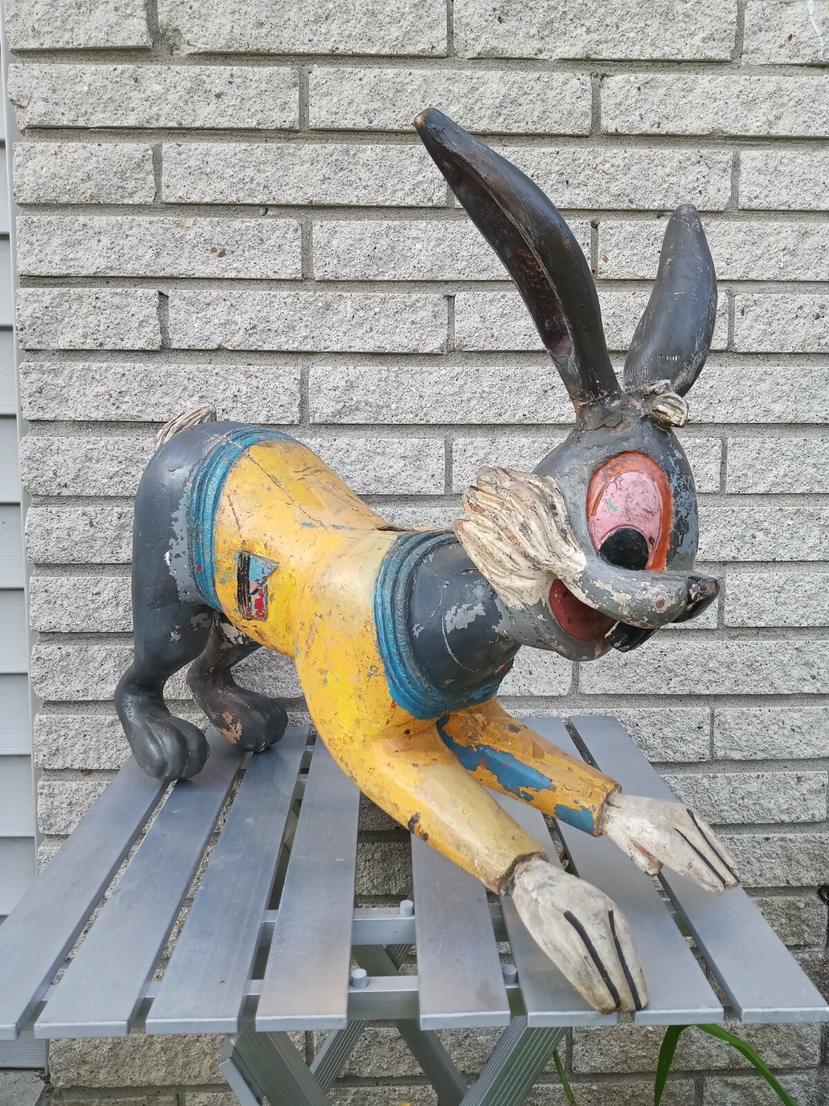 X Rare Carved Wood Bugs Bunny Henry Devos French Carousel Figure 23" Rabbit 40's