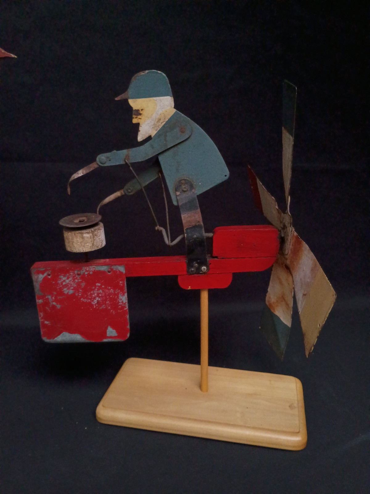 Antique Whirligig Folk Art Mechanical Drum Man Americana Weathervane primitive